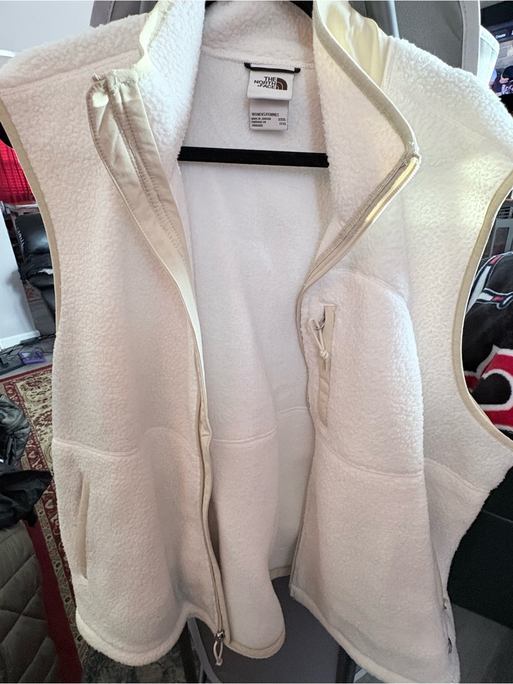 The North Face Women's Cream Sherpa Vest with Zip Pockets